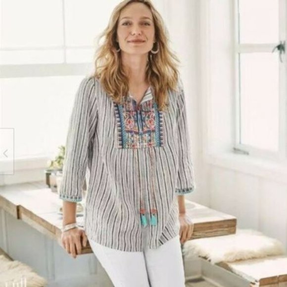 Jamila women striped cotton long tunic top with front slit